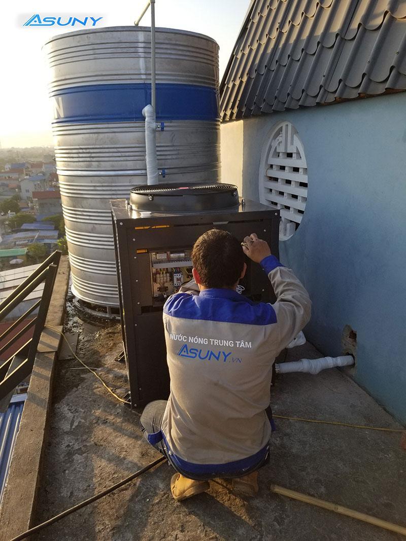 Lắp đặt hệ thống nước nóng tổng Asuny cho khách sạn Korinn Thái Nguyên